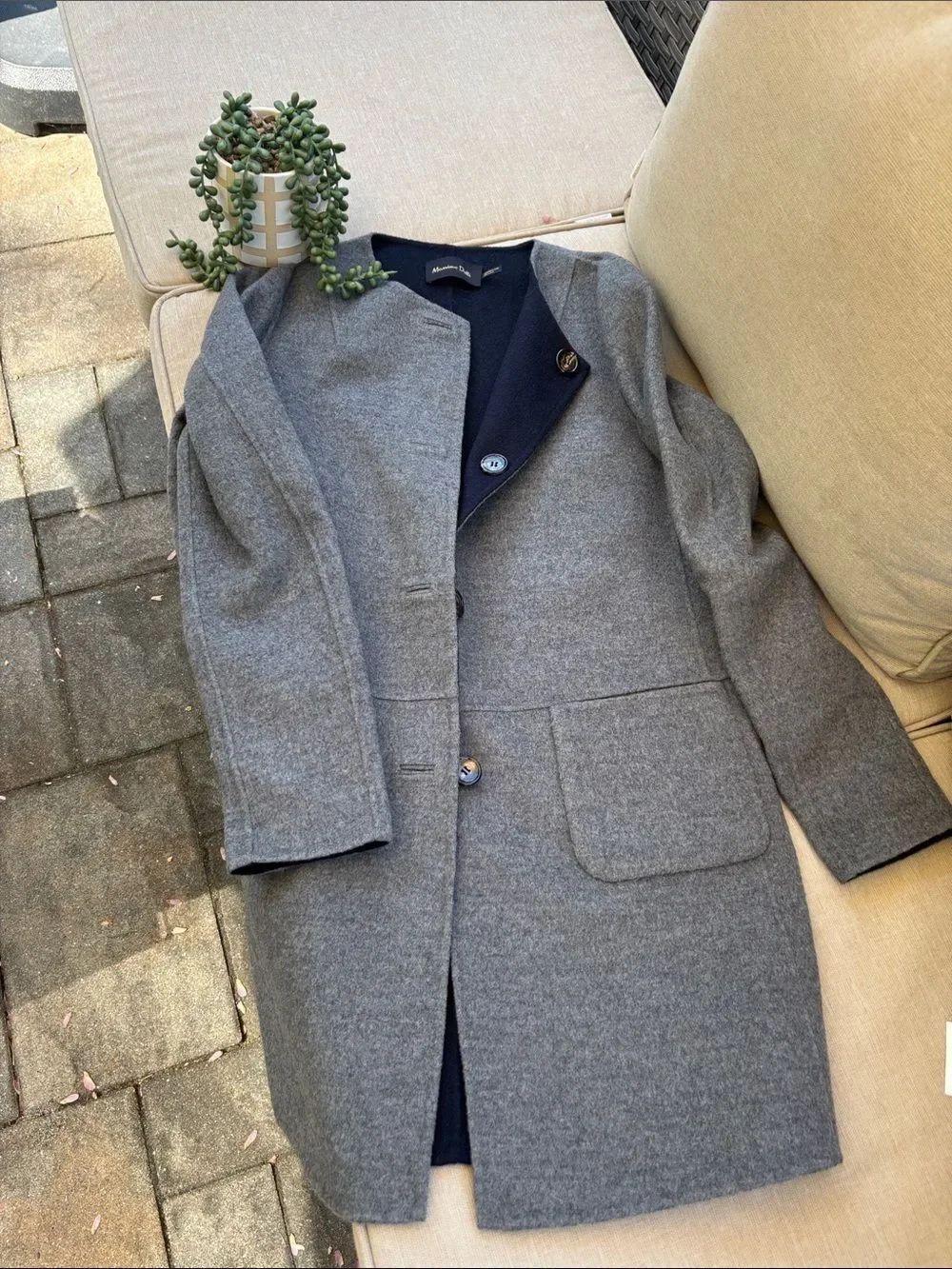 Massimo Dutti Gray Single-Breasted Wool Coat